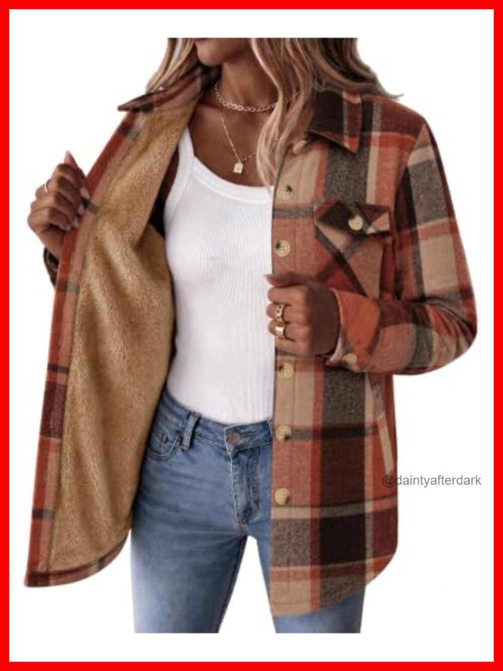 Sherpa Fleece Lined Plaid Flannel Jacket Button Down Pockets Winter Coat